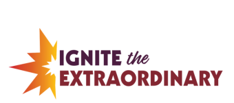 Maroon and purple text that says "ignite the extraordinary"